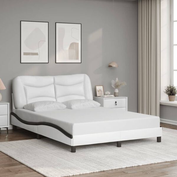 vidaXL Bed Frame White Faux Leather, Metal, Solid Pine Wood, Plywood