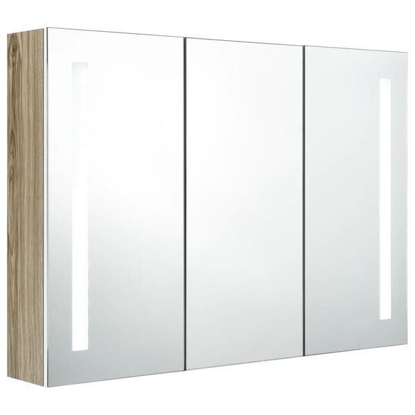 vidaXL Bathroom Cabinet White and Oak MDF with melamine finish, glass mirror