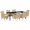 vidaXL Garden Dining Set with Cushion 7 pcs Beige Poly Rattan
