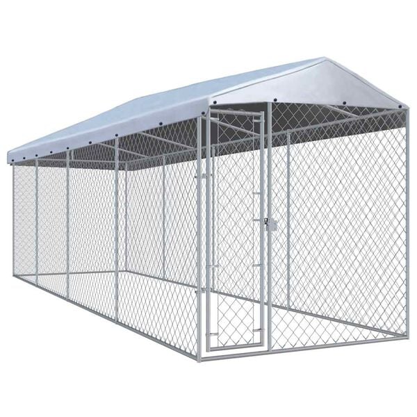 vidaXL Dog Kennel Silver Galvanized Steel Large Outdoor Dog Kennel
