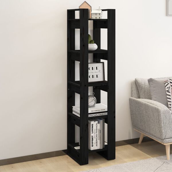 vidaXL Book Cabinet Black Solid Pine Wood Medium Book Cabinet