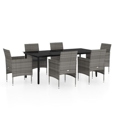 vidaXL 7 Piece Patio Dining Set with Cushions Gray and Black