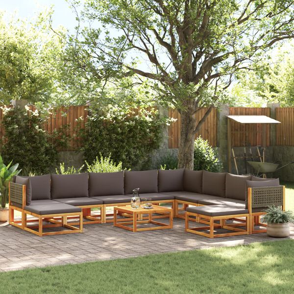 vidaXL Garden Sofa Set Solid Acacia Wood PE Rattan