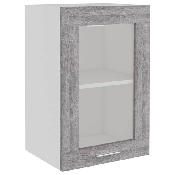 vidaXL Hanging Glass Cabinet Gray sonoma Engineered wood, glass Medium