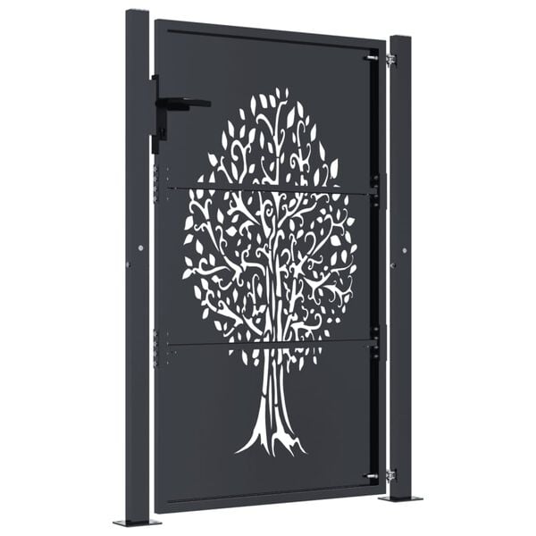 vidaXL Garden Gate Anthracite 39.4x49.2" Steel Tree Design