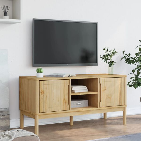vidaXL TV Cabinet Wax Brown Solid Pine Wood, Engineered Wood