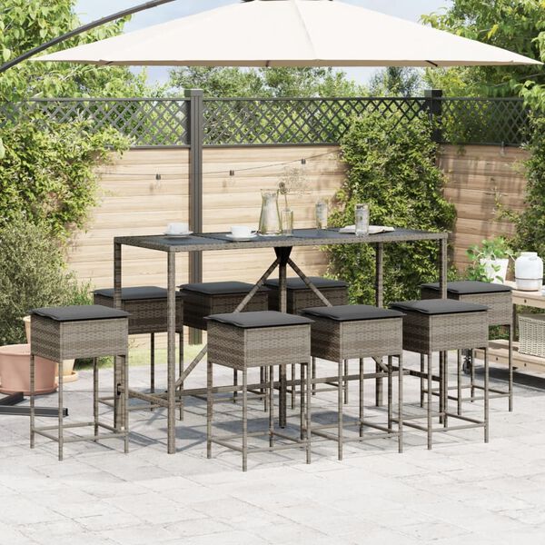 vidaXL Garden Bar Set Grey PE Rattan Large Removable Covers