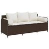 vidaXL Patio Sofa with Cushions 3-Seater Brown Poly Rattan