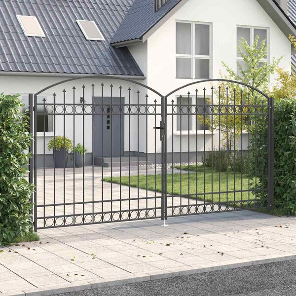 vidaXL Fence Gate Double Door with Arched Top Steel 157.5x78.7" Black