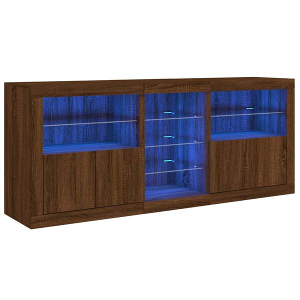 vidaXL Sideboard with LED Lights Brown Oak 63.8"x14.6"x26.4"