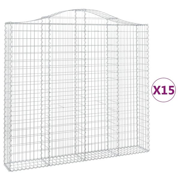 vidaXL Arched Gabion Baskets 15 pcs 78.7x11.8x180/200" Galvanised Iron
