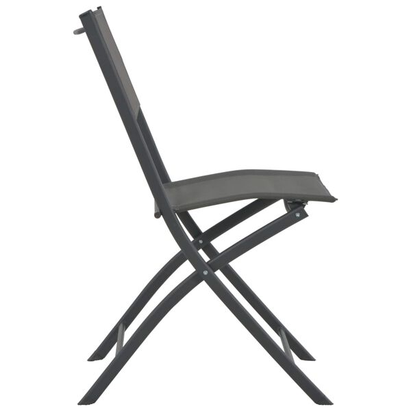 vidaXL Folding Outdoor Chair Set of 2 Grey Powder-coated steel, Textilene