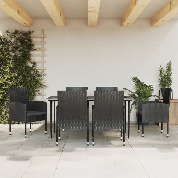 vidaXL Garden Dining Set Black Poly Rattan Standard Durable