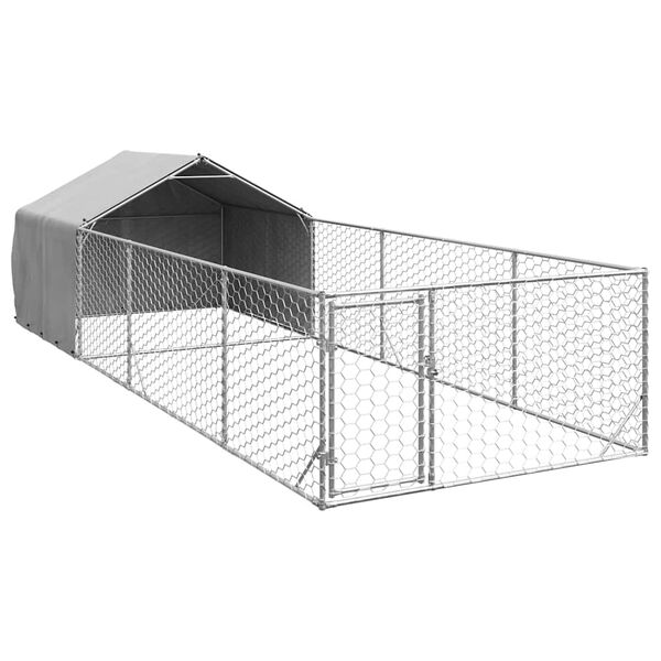 vidaXL Outdoor Dog Kennel Galvanized Steel Galvanized Steel, PE Fabric