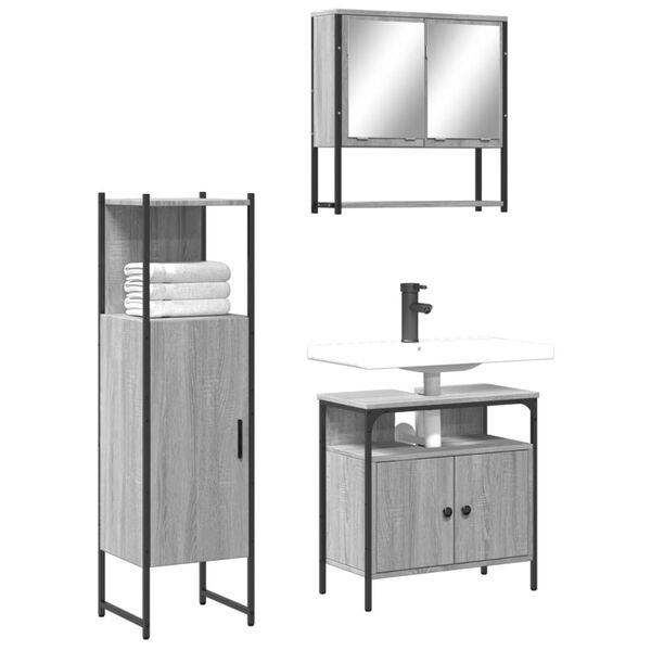 vidaXL Bathroom Furniture Set Gray Sonoma Engineered Wood Medium