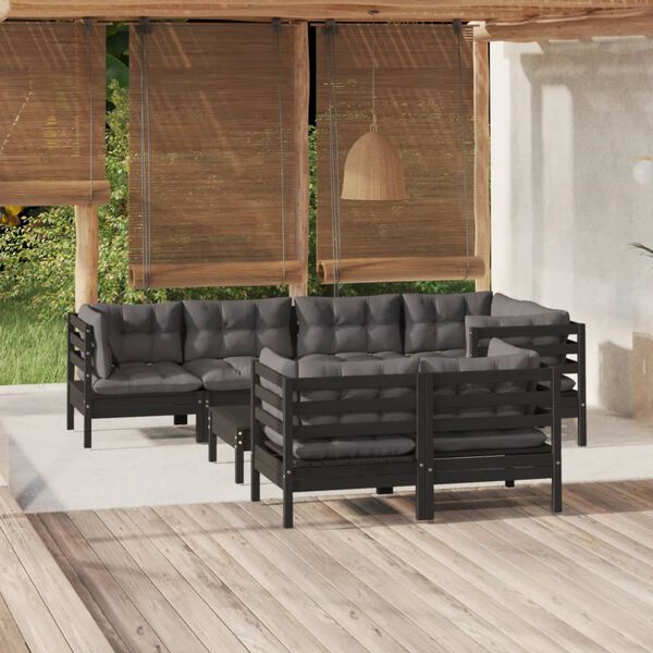 vidaXL Garden Lounge Set Black Solid pinewood, fabric (100% polyester)