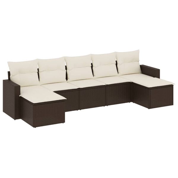 vidaXL Garden Sofa Set Brown PE rattan, powder-coated steel, polyester