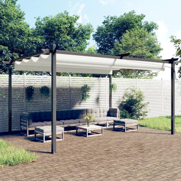 vidaXL Garden Gazebo Cream Powder-coated steel 13.1x9.8 feet Retractable