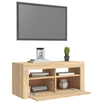 vidaXL TV Cabinet with LED Lights Sonoma Oak 35.4"x13.8"x15.7"