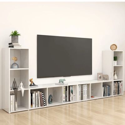 vidaXL TV Stands 4 Pcs High Gloss White 42.1"x13.8"x14.6" Engineered Wood
