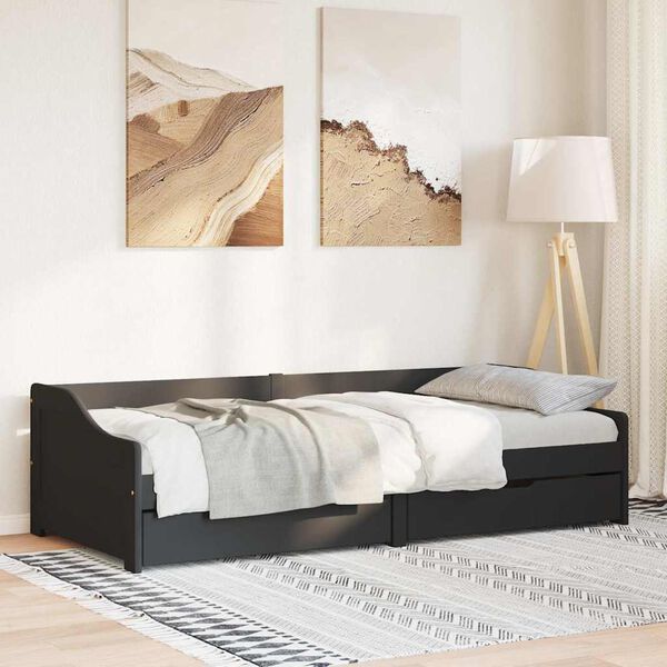 vidaXL Day Bed Black Solid Pine Wood, Engineered Wood Twin