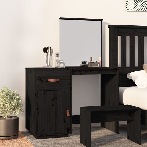 vidaXL Dressing Table Black Solid Pine Wood Medium Dressing Table