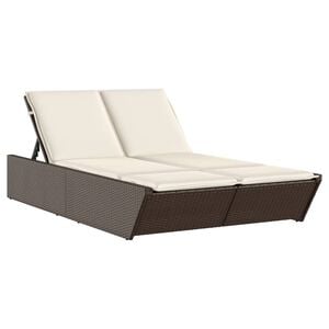 vidaXL Double Sun Lounger Brown PE rattan, powder-coated steel Double