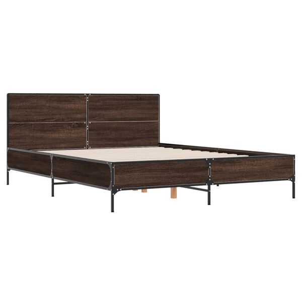 vidaXL Bed Frame Brown Oak Engineered Wood, Metal King Size Bed Frame