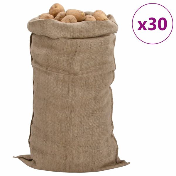 vidaXL Jute Sacks 30 pcs 25.6x53.1" 100% Jute 340 gsm