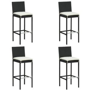 vidaXL Bar Stool Set of 4 Black and cream Poly rattan Counter Height