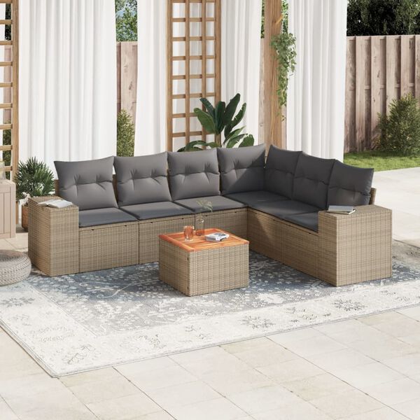 vidaXL Garden Sofa Set Beige PE rattan Large Modular Garden Sofa Set