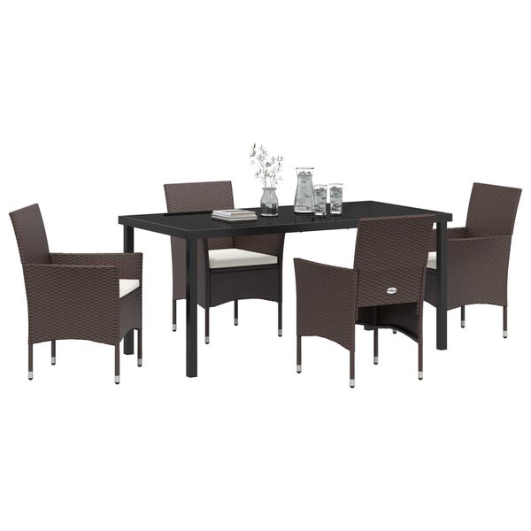 vidaXL Garden Dining Set with Cushion 5 pcs Brown Poly Rattan