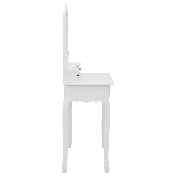 vidaXL Dressing Table Set with Stool White 31.5x27.2x55.5" Paulownia Wood