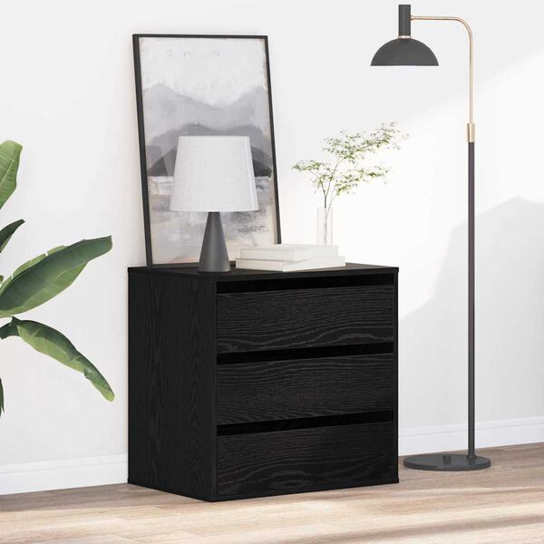 vidaXL Drawer Cabinet Black 23.62 x 16.14 x 22.83 in Engineered Wood
