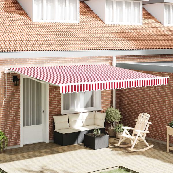 vidaXL Retractable Awning Manual Red and White 157.48 x 118.11 in