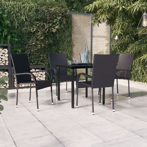 vidaXL Garden Dining Set Black PE rattan, powder-coated steel, glass