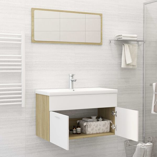 vidaXL Bathroom Furniture Set White and Sonoma Oak