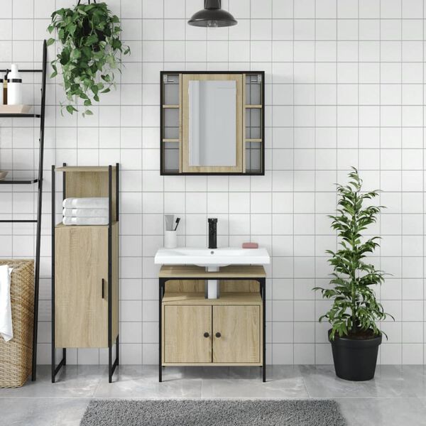 vidaXL Bathroom Cabinet Set Sonoma Oak Engineered Wood Medium