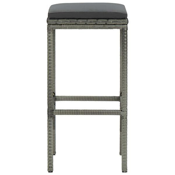 vidaXL Bar Stool Set of 3 Grey Poly Rattan Standard Footrest