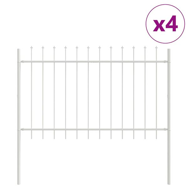 vidaXL Garden Fence 4 pcs White 22.31 x 2.62 ft Powder-coated Steel