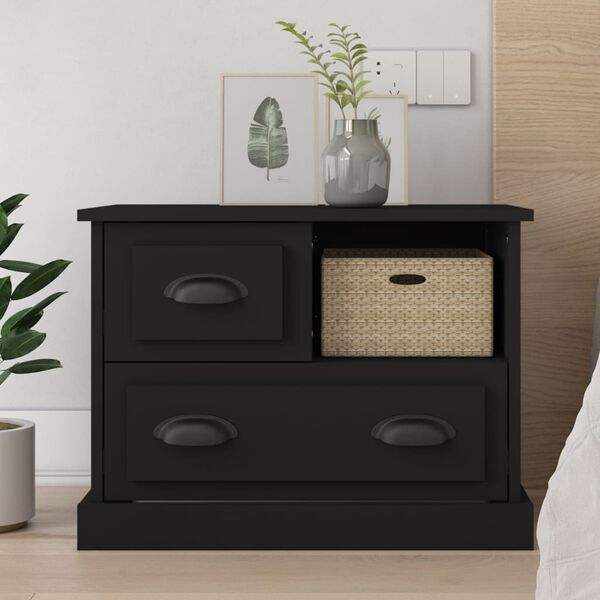 vidaXL Bedside Cabinet Black Engineered wood 23.6 x 15.4 x 17.7 in