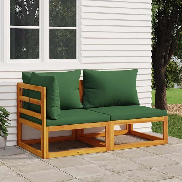 vidaXL Garden Sofa Set Natural Wood, Green Cushions Solid Acacia wood