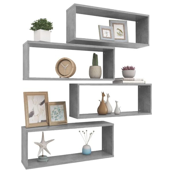 vidaXL Wall Shelf Set of 4 Concrete gray Engineered wood Medium