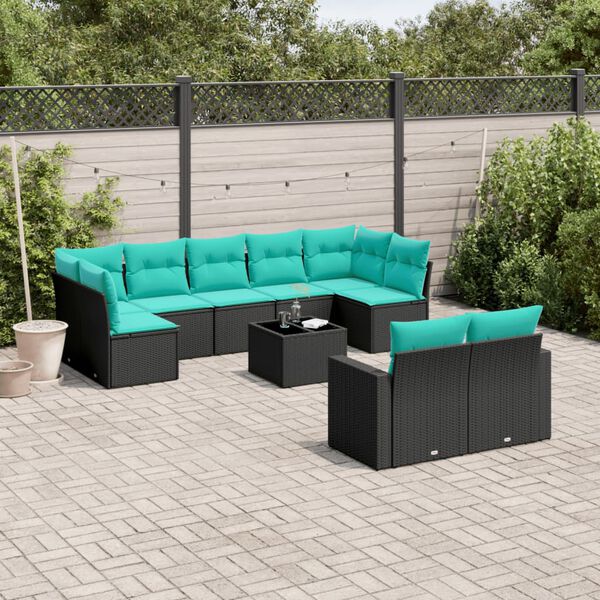 vidaXL 10 Piece Patio Sofa Set with Cushions Black Poly Rattan (US only)