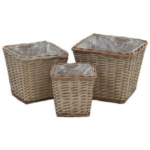 vidaXL Raised Bed Set of 3 Brown Wicker with PE lining Small Planters