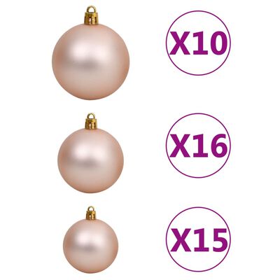 vidaXL 120 Piece Christmas Ball Set with Peak and 300 LEDs Rose Gold