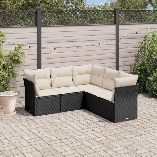 vidaXL Garden Sofa Set Black PE Rattan Large Removable Covers