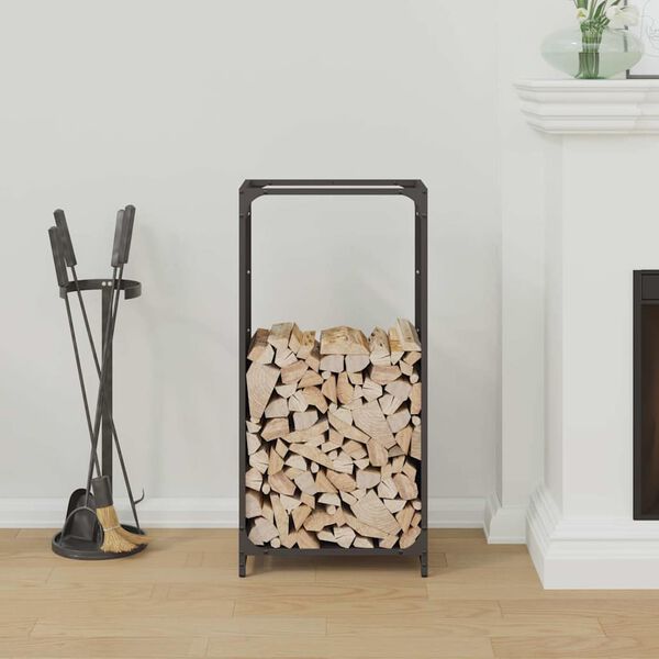 vidaXL Firewood Rack Black 17.3x11.0x35.4" Cold-rolled steel