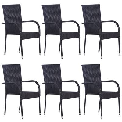 vidaXL 7 Piece Patio Dining Set Black Poly Rattan