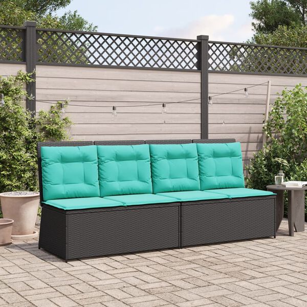 vidaXL Reclining Patio Bench Black, turquoise Poly Rattan